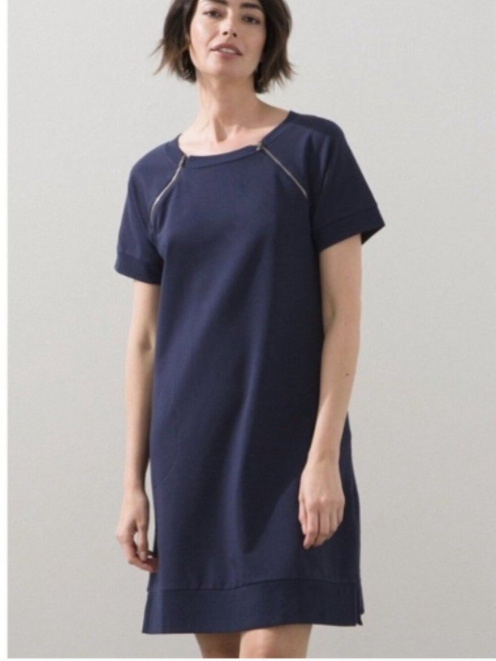 NWT Chico's Zenergy Zipper Detail Dress Classic Navy Blue Large Preppy Nautical